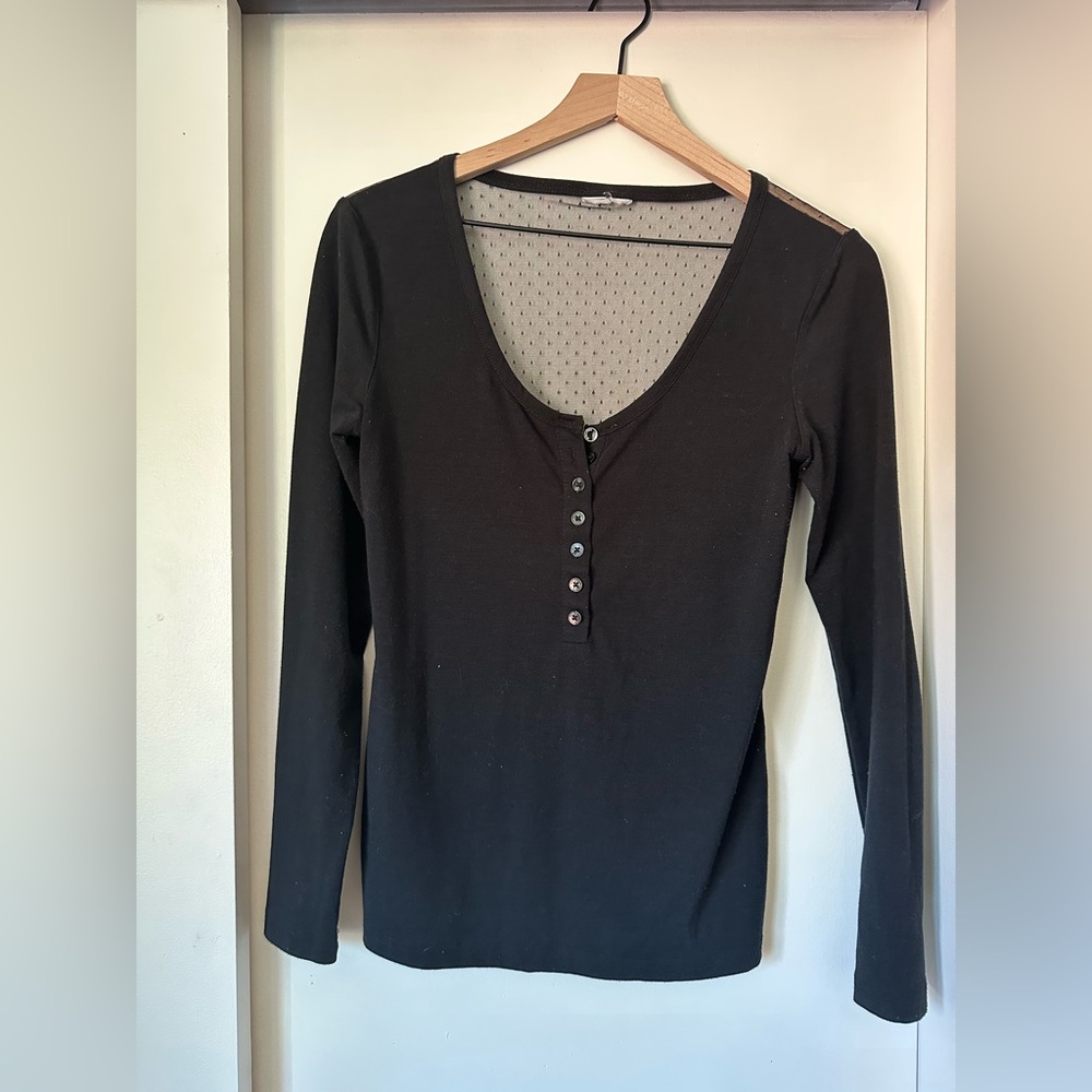 Altuzarra for Target Black Sheer Back Long Sleeve Henley Top Shirt Size Small